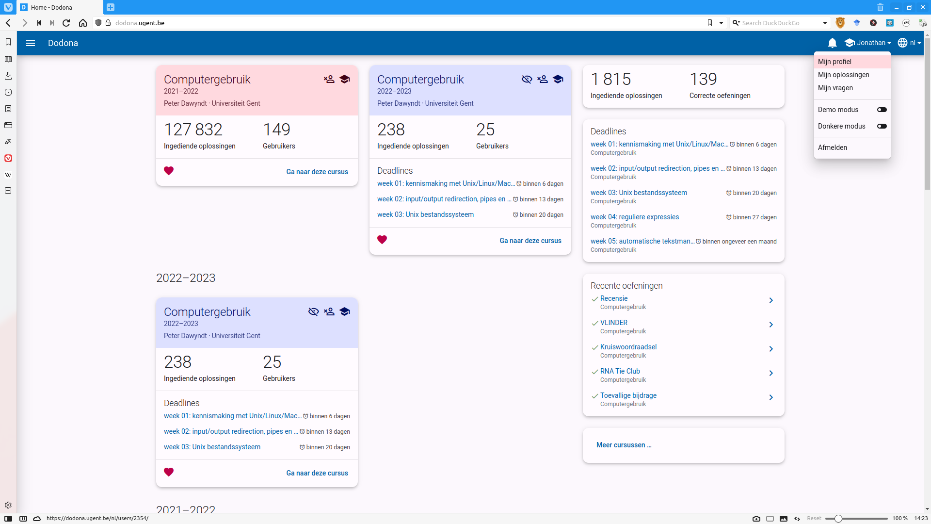Ga naar *Mijn profiel* op Dodona.