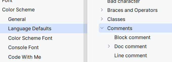 Modify the color of comments