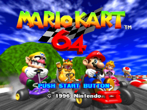 Het introscherm van Mario Kart 64. Het introscherm van Mario Kart 64.