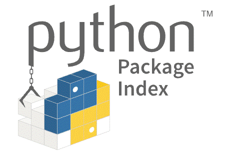 The official PyPI logo: a stack of blue and yellow blocks lifted by a crane hook, next to the text Python Package Index.