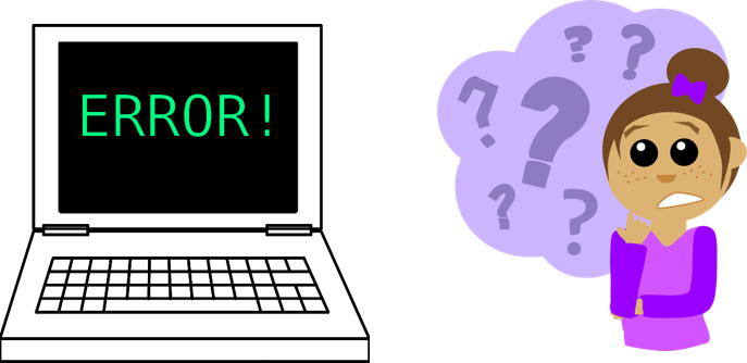 A picture of a computer with the word "ERROR!" displayed on its monitor.