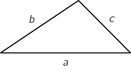 Een driehoek met zijden a, b en c. Een driehoek met zijden a, b en c.