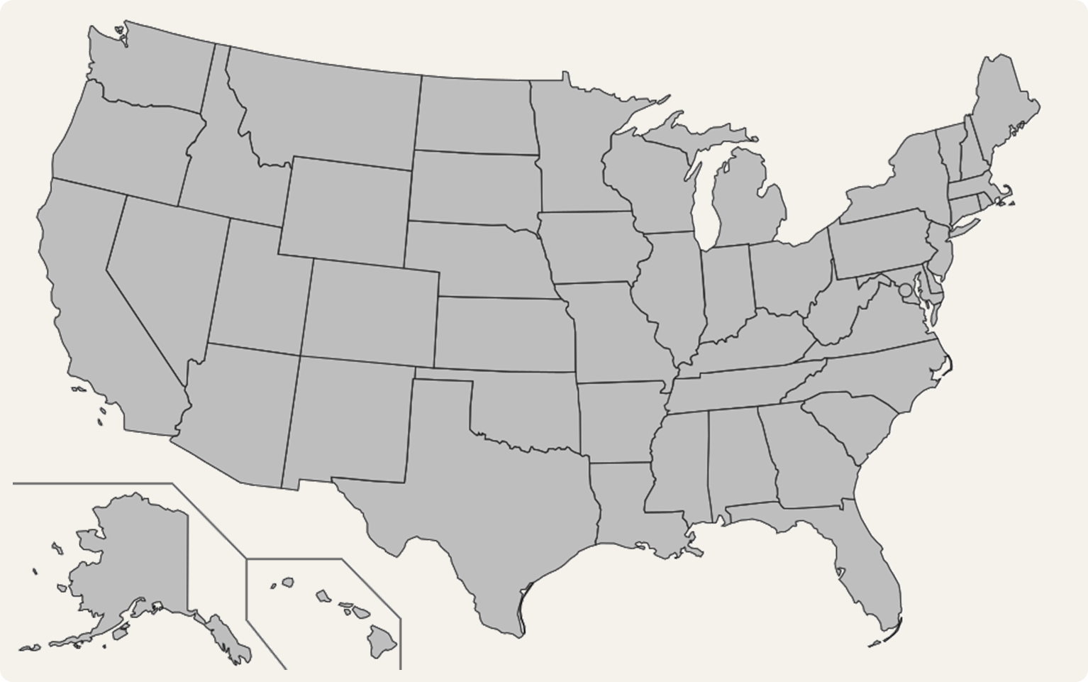 Originele SVG-afbeelding waarin de staten van de Verenigde Staten van Amerika grijs gekleurd zijn.