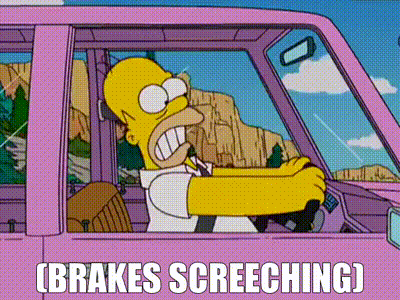 Homer Simpson gooit alle remmen dicht.