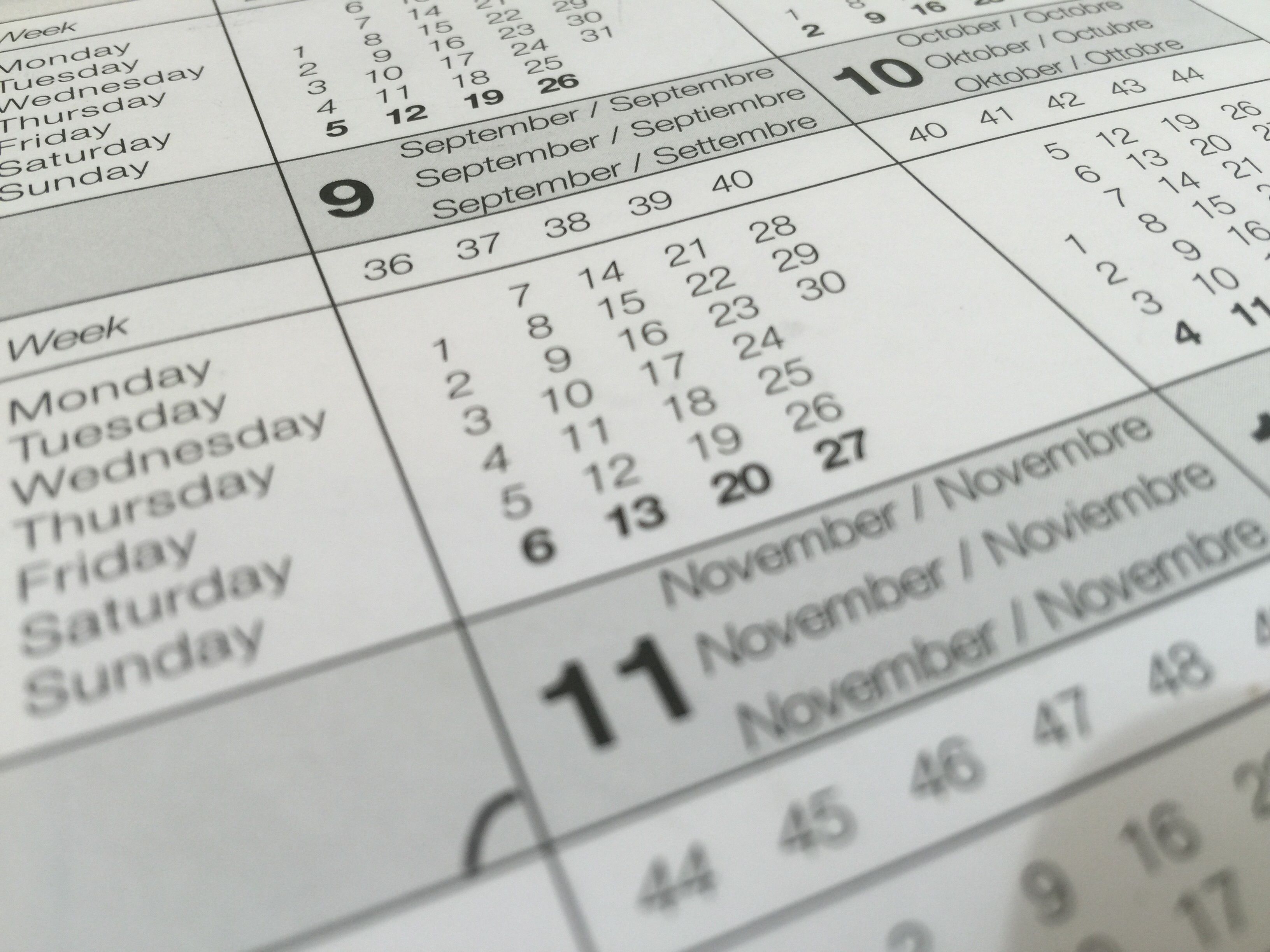 Kalender van de maand November.