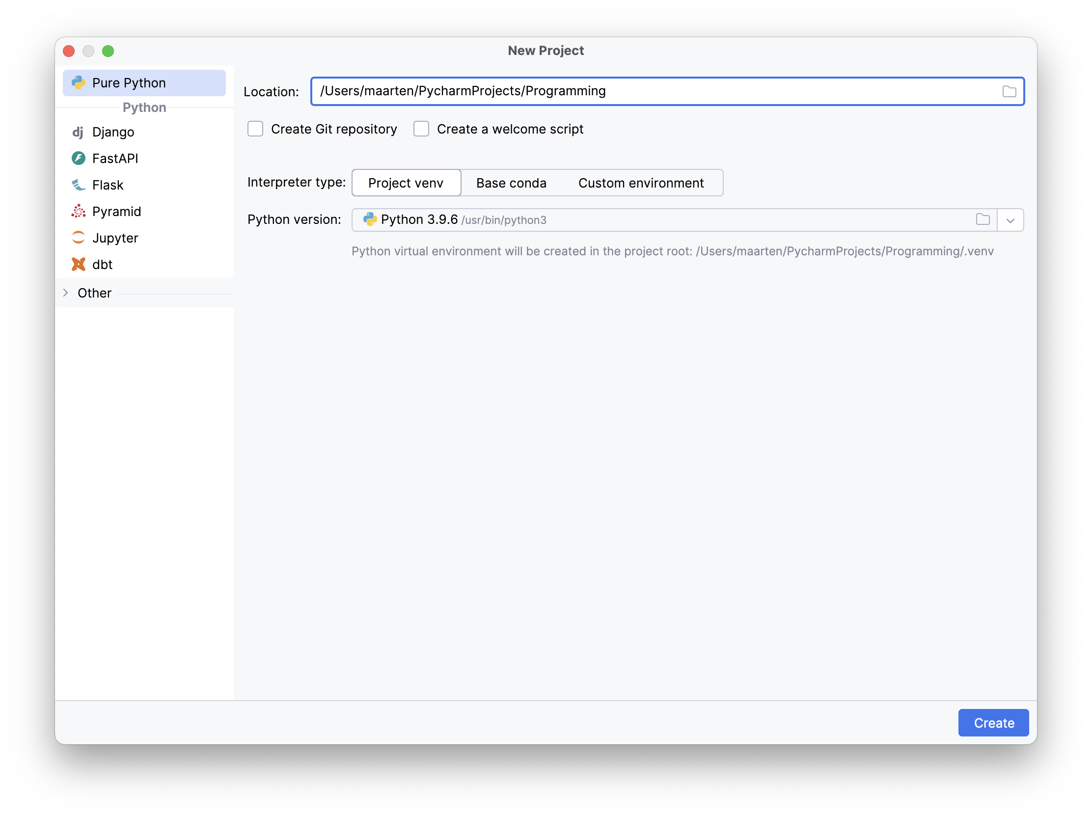 Give the new project a name.