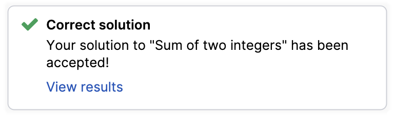 Notification for a correct solution