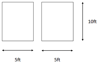 Two rectangular boxes side by side. Each box is 5ft wide, and both are 10ft tall.
