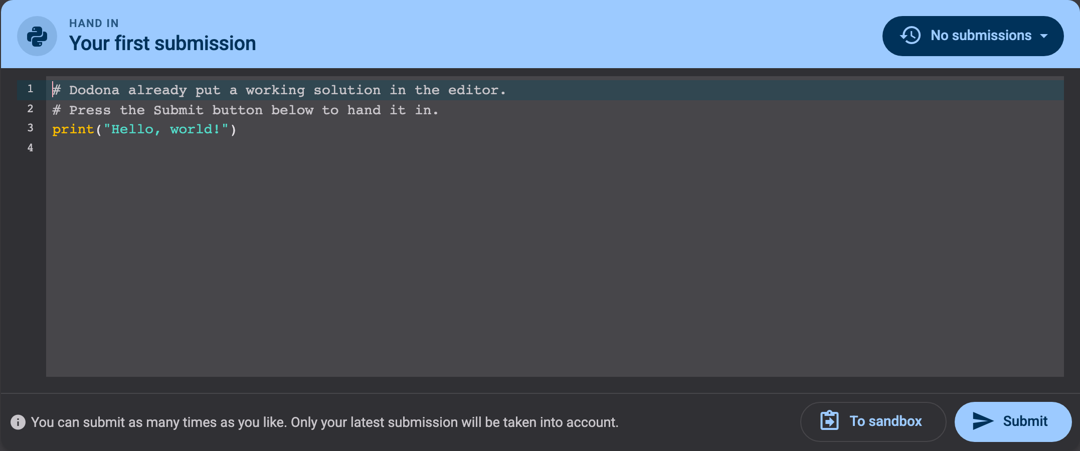 The editor with a Submit button underneath
