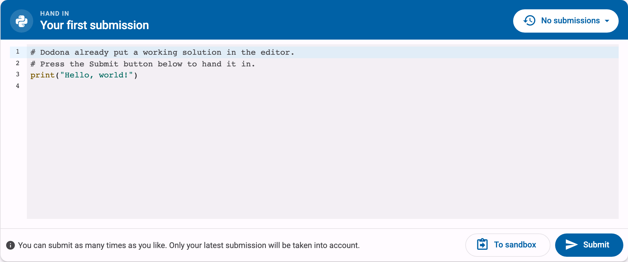 The editor with a Submit button underneath