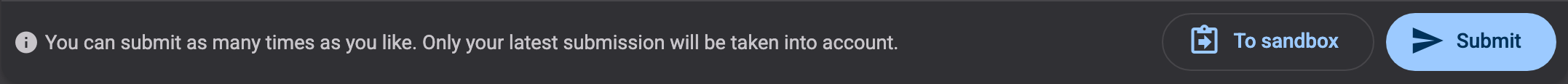 The bar underneath the editor, with the To sandbox and Submit buttons