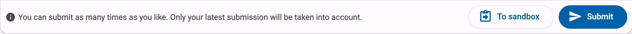 The bar underneath the editor, with the To sandbox and Submit buttons