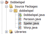 overzicht van project 'Dobbelspel' in NetBeans
