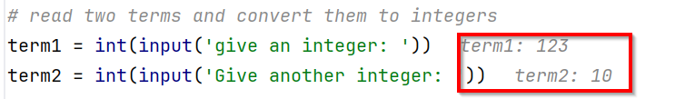 Next to each line of code you can also see the current value of variables.