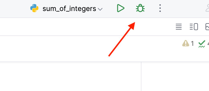 The green bug icon starts a debugging session.