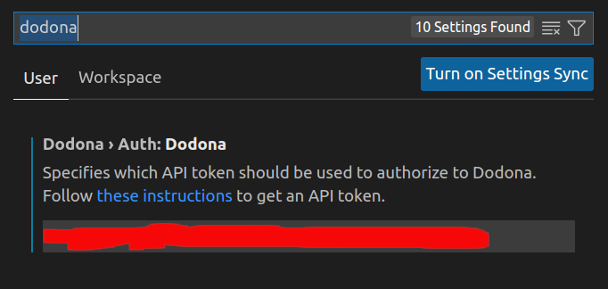 Kopieer het nieuwe API-token van Dodona en plak het in de instellingen van VSCode.