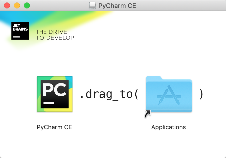 Sleep het PyCharm icoontje naar de Applications map.
