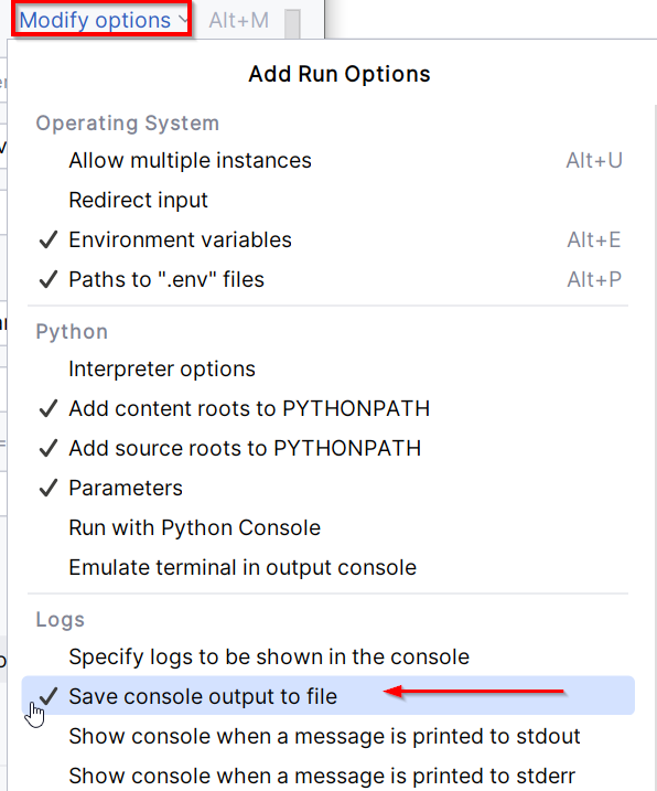 Klik op "Save console output to file"