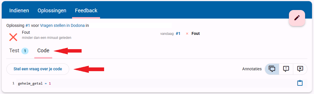 Locatie van knop om vraag te stellen