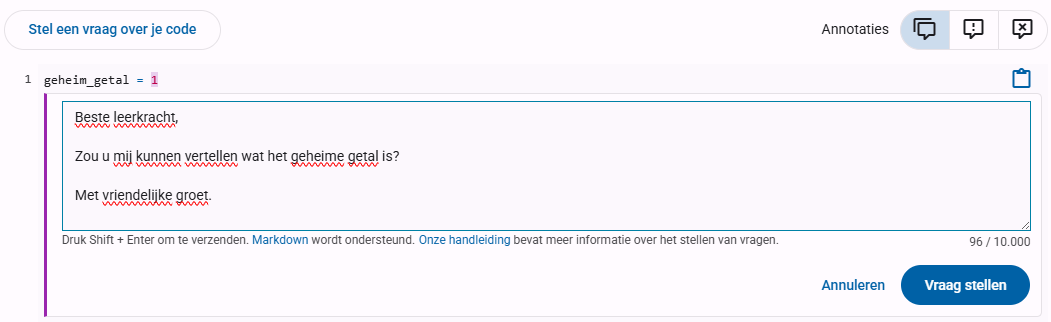 Een voorbeeld van een goede, specifieke vraag