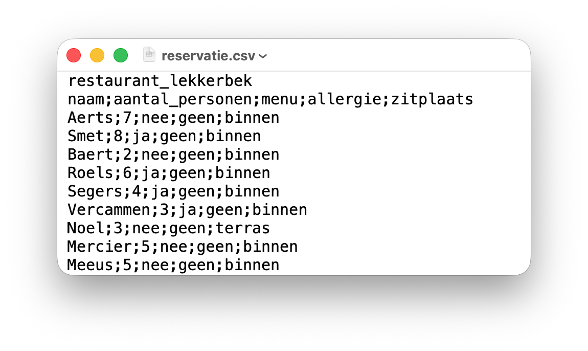 Screenshot reservatie.csv