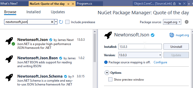 Installeer Newtonsoft.Json