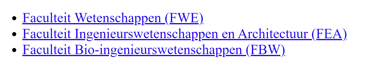 Lijst met bèta faculteiten van Universiteit Gent