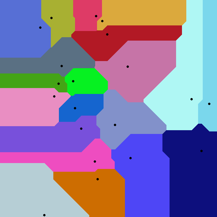 Voronoi-betegeling (Manhattan-afstand) Voronoi-betegeling (Manhattan-afstand)