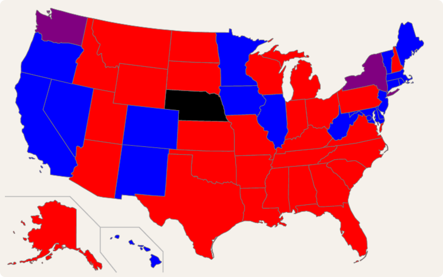 SVG-afbeelding waarin de staten van de Verenigde Staten van Amerika ingekleurd werden.