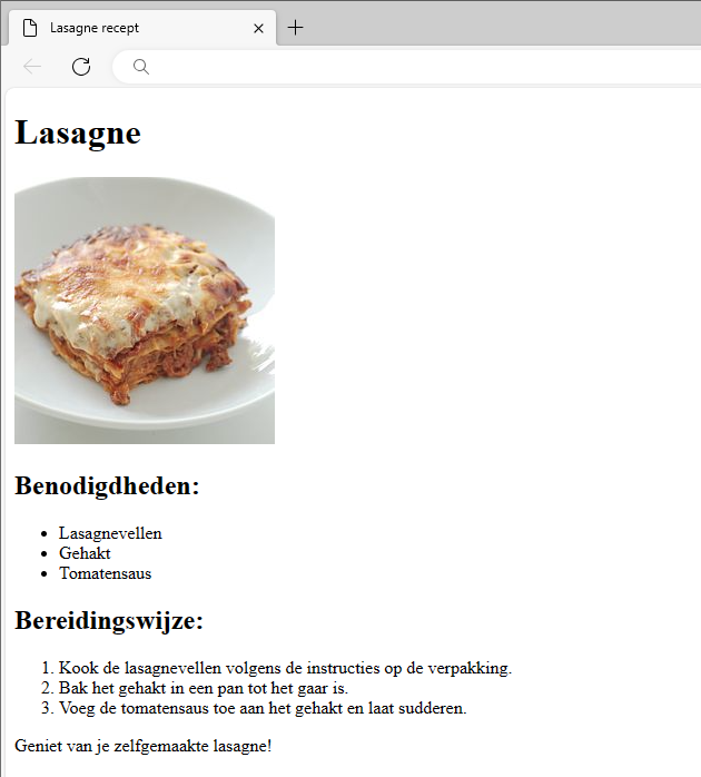 Lasagne webpagina