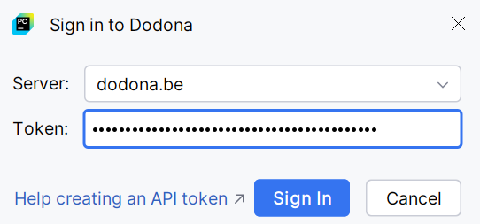 Geef je API-token aan PyCharm.