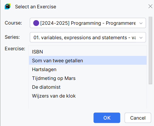 Selecteer de juiste Dodona-oefening.