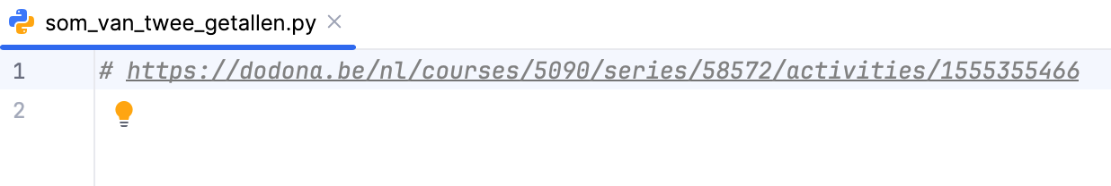 Commentaarregel die verwijst naar oefening in Dodona.