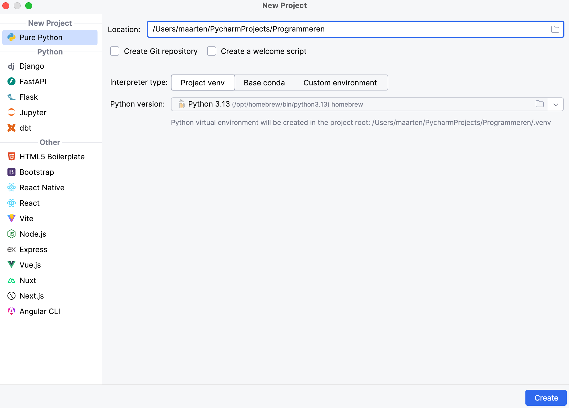 Geef je project een naam.