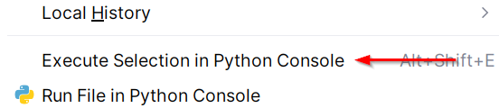 Execute selected code in the Python console.