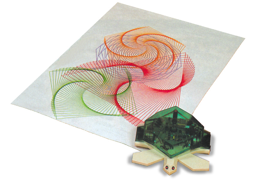 Schildpad die een tekening maakte op een stuk papier. By Valiant Technology Ltd., CC BY-SA 3.0, https://commons.wikimedia.org/w/index.php?curid=19501049