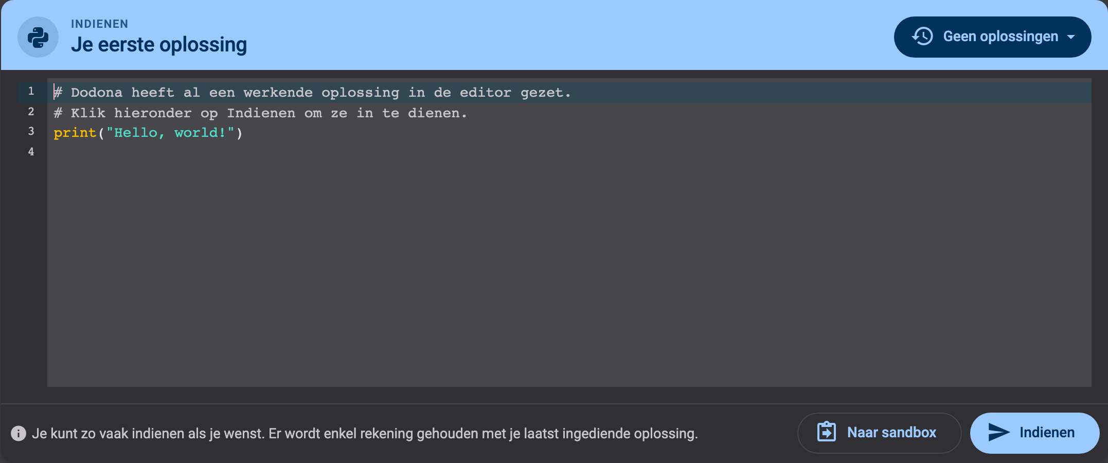 De editor met daaronder de knop Indienen