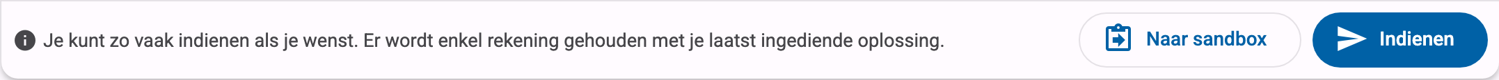 De balk onder de editor, met de knoppen Naar sandbox en Indienen