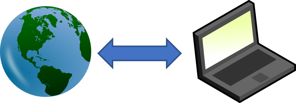 An arrow connecting Earth and a Computer, signifiying their relationship