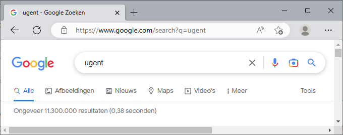 Resultaat van zoekopdracht "ugent" in Google