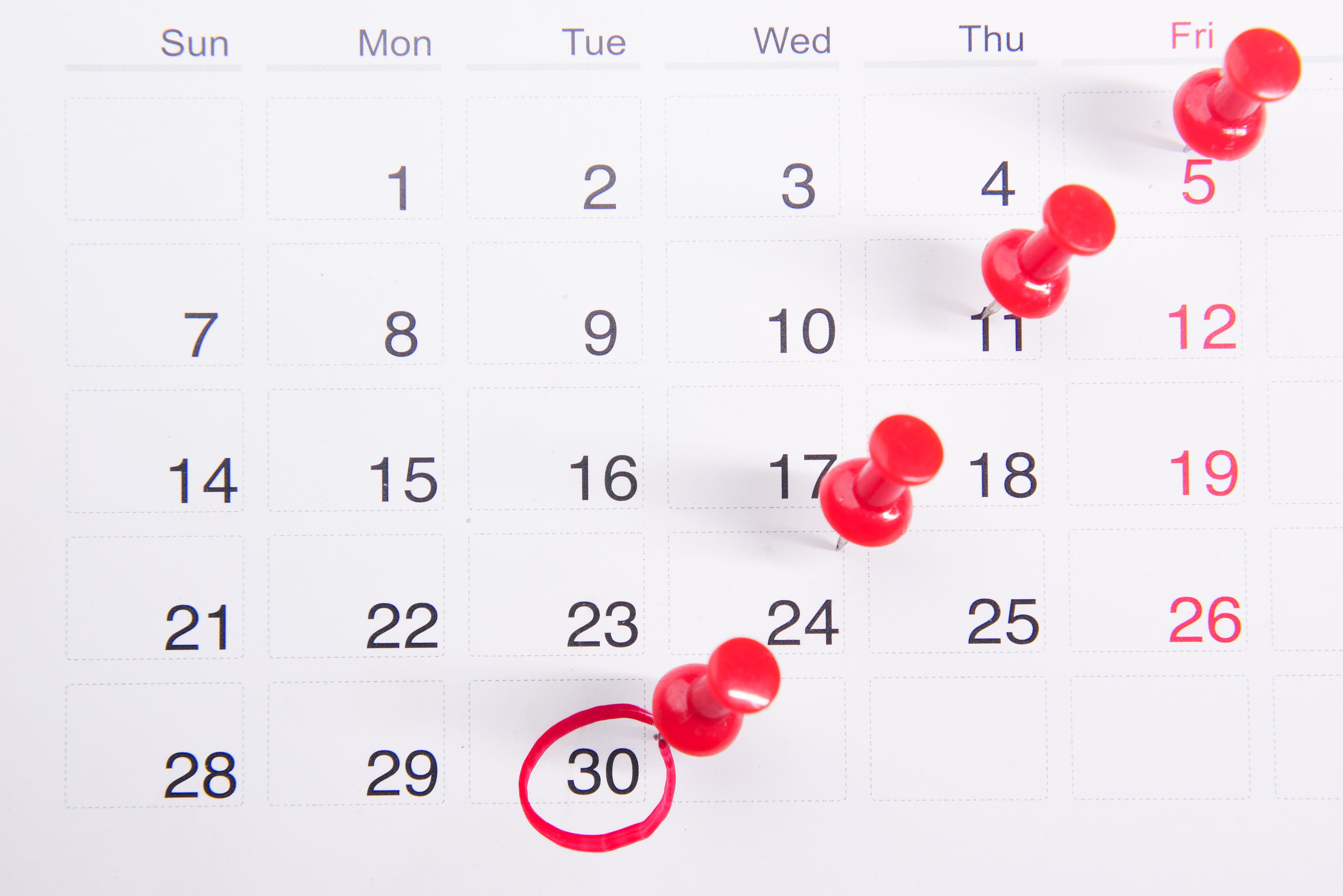 Gemarkeerde kalender.