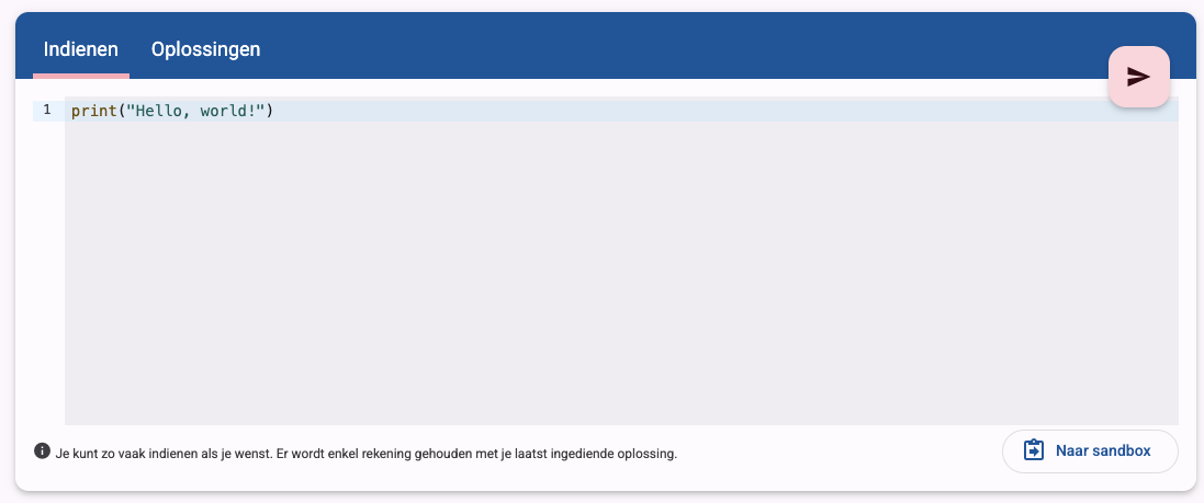 De code-editor met een programma ingetypt