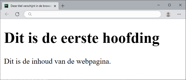 Een eenvoudige webpagina het een titel in de browser-tab, een eerste hoofding en inhoud.